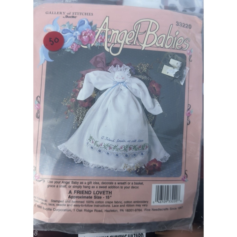Vintage 1992 Bucilla Angel Babies A Friend Loveth 33220 Embroidery Kit 15" NOS